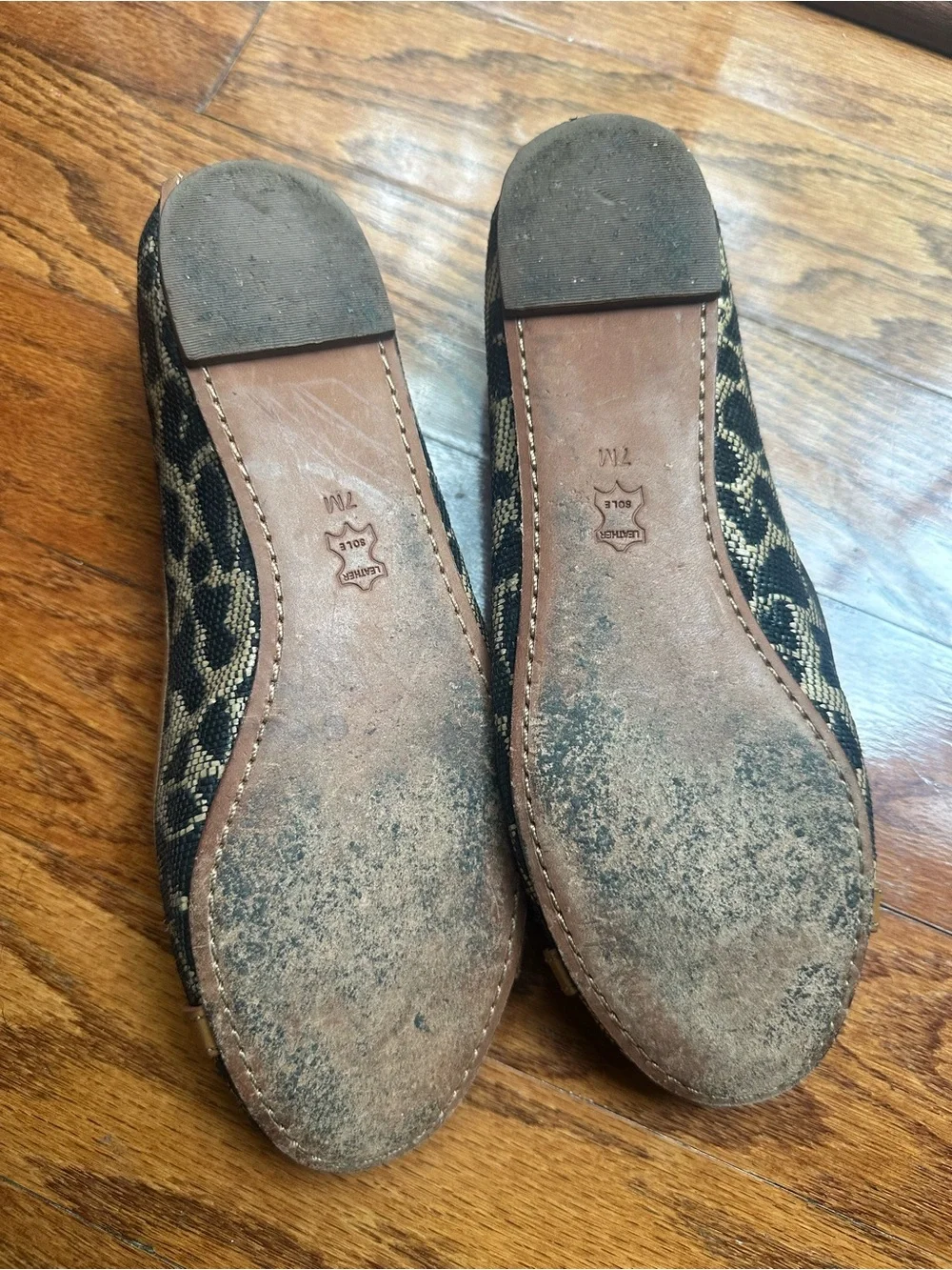 Tory Burch Black and Tan Logo-Embellished Canvas Ballet Flats